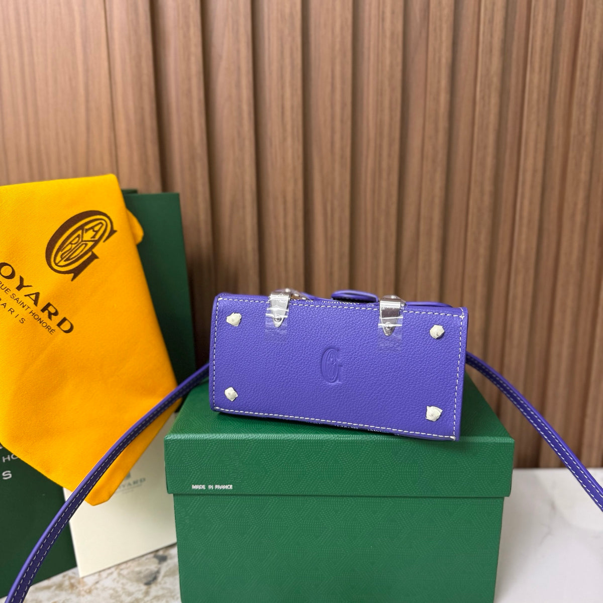 Goyard Saïgon Mini – Azul com Pega em Madeira