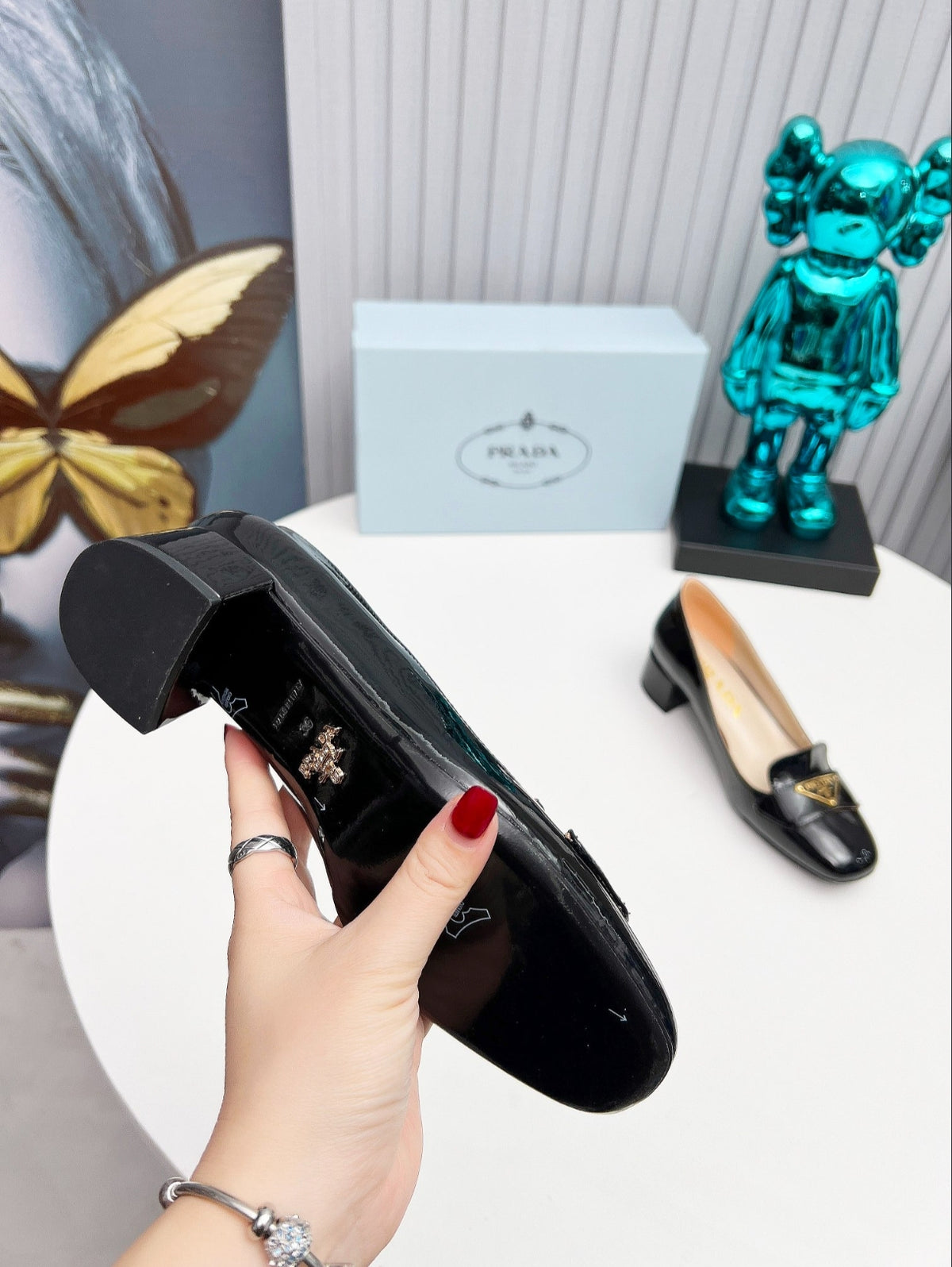 Prada Patent Leather Heeled Loafer Pumps