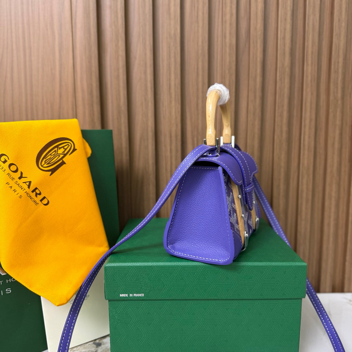 Goyard Saïgon Mini – Azul com Pega em Madeira