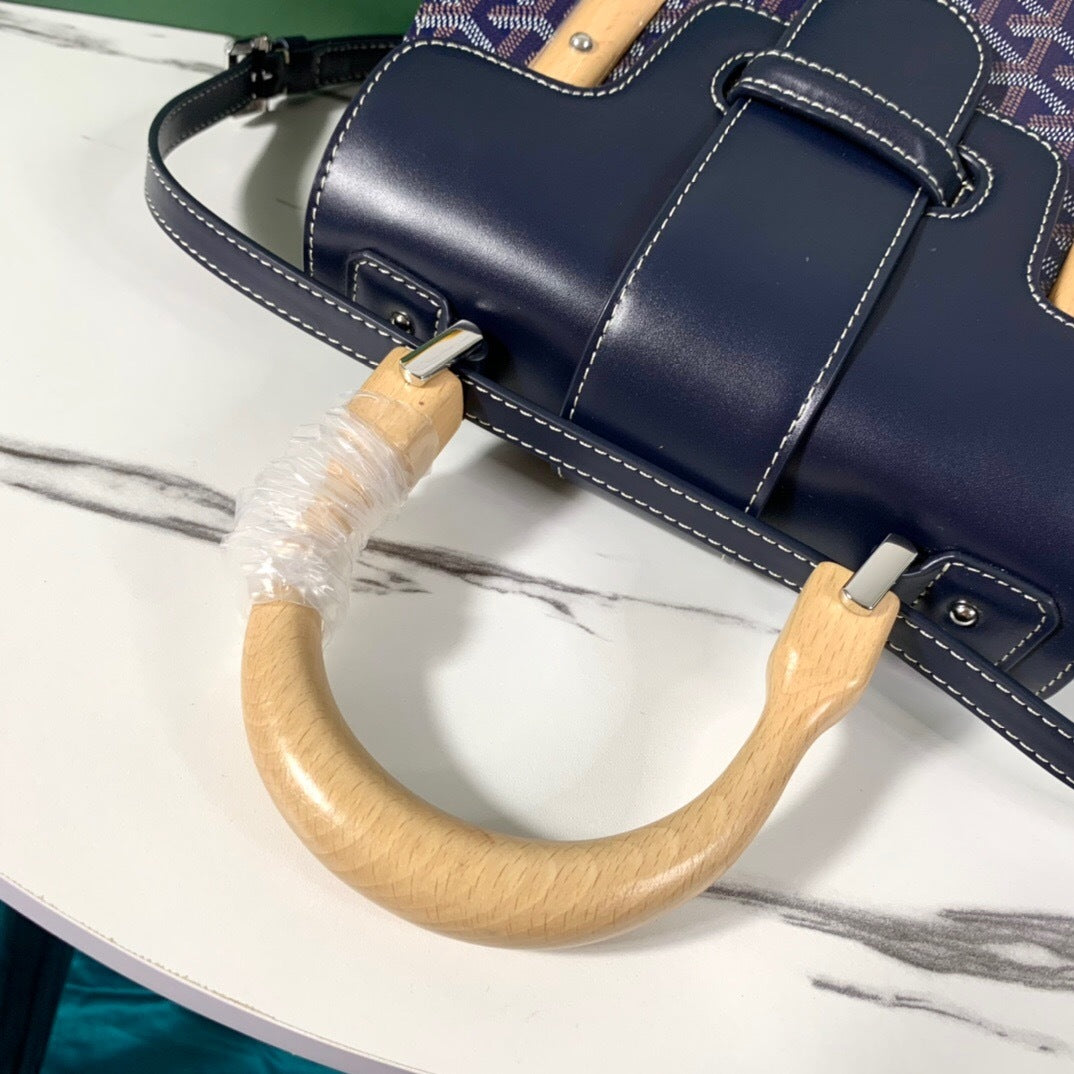 Goyard Saïgon Structuré – Azul-Marinho com Pega em Madeira
