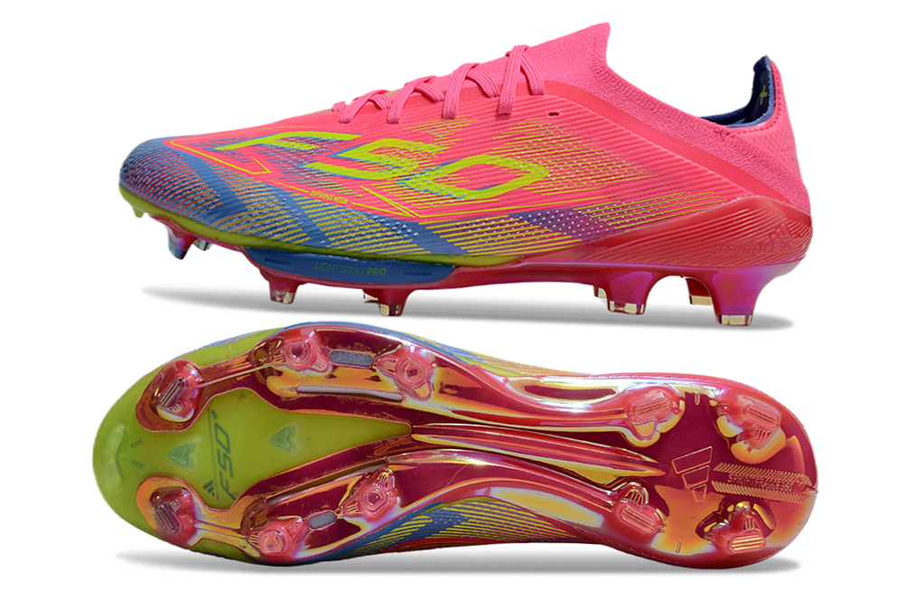 adidas F50 Elite FG — Rosa claro / Lima claro / Azul fusion
