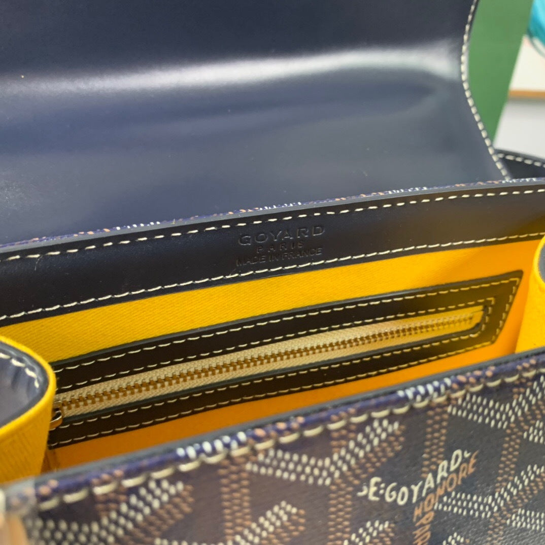 Goyard Saïgon Structuré – Azul-Marinho com Pega em Madeira