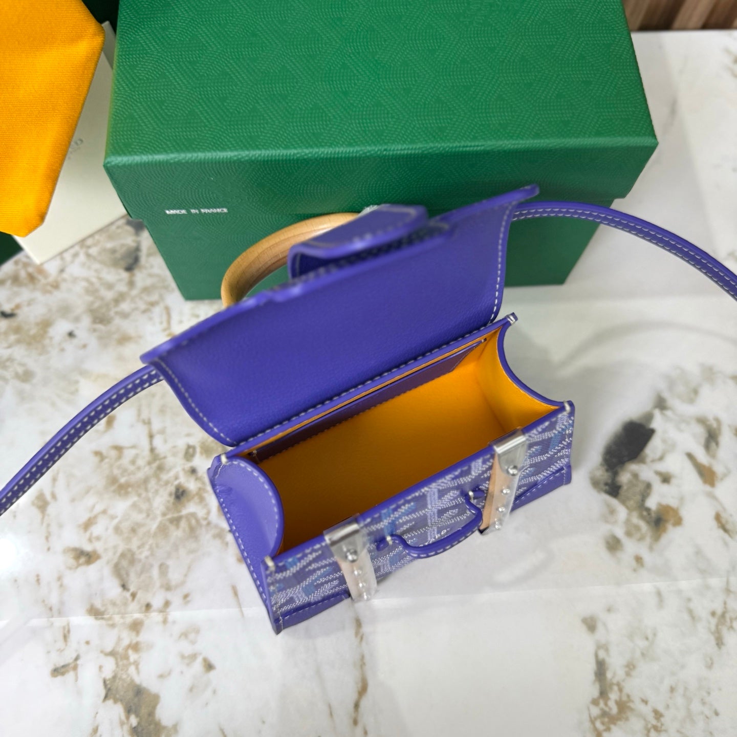 Goyard Saïgon Mini – Azul com Pega em Madeira