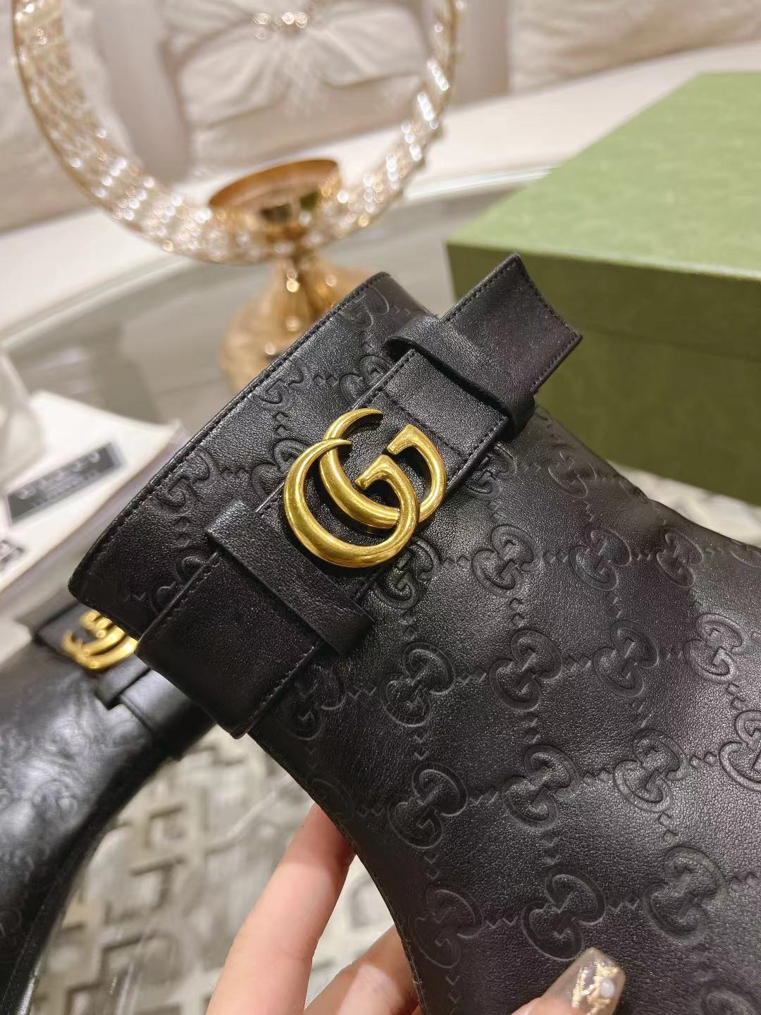 GUCCI MICRO GG DOUBLE G ANKLE BOOTS – BLACK / GOLD