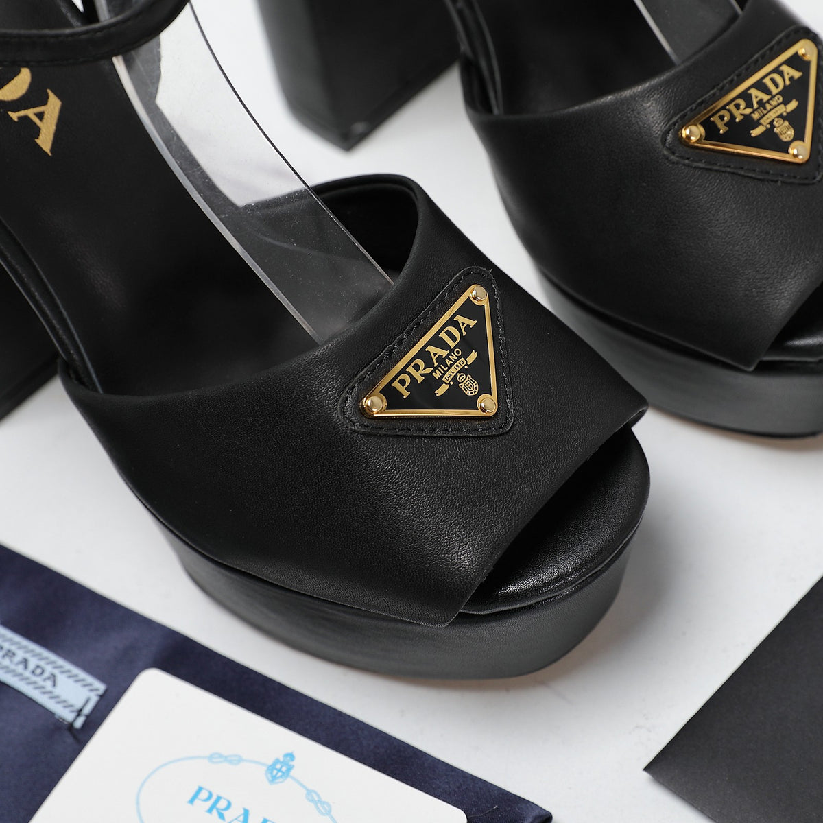PRADA TRIANGLE PLATFORM SANDALS – BLACK