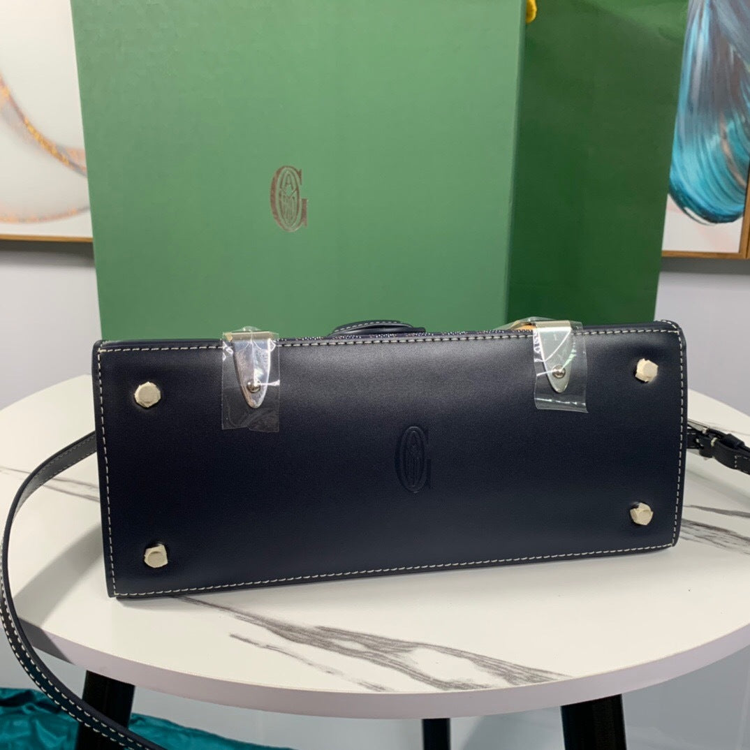 Goyard Saïgon Structuré – Azul-Marinho com Pega em Madeira