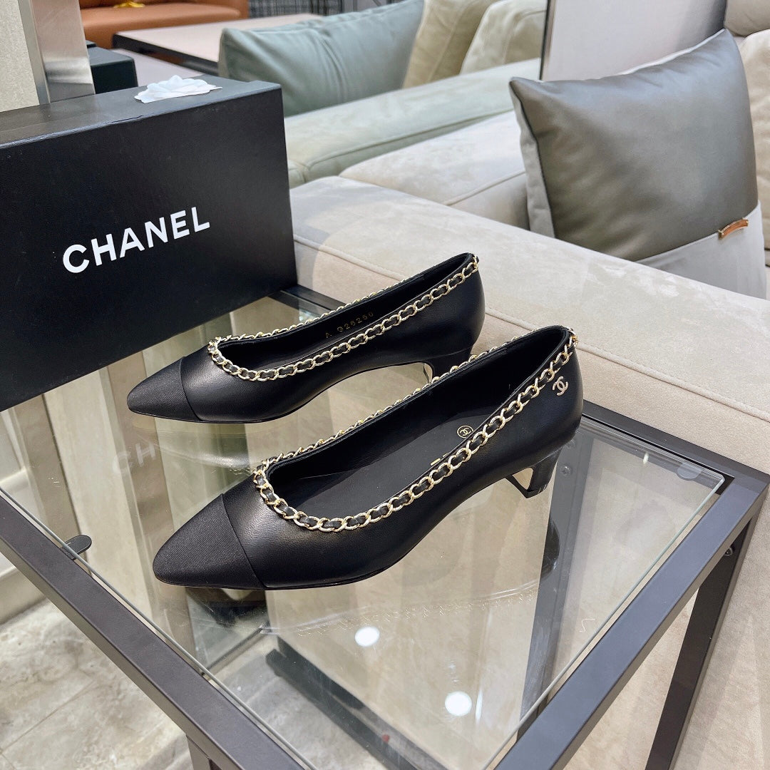 Chanel Chain-Trim Cap-Toe Pumps