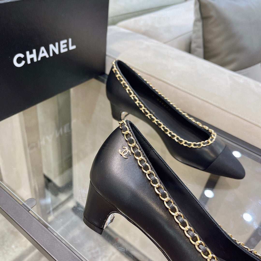 Chanel Chain-Trim Cap-Toe Pumps