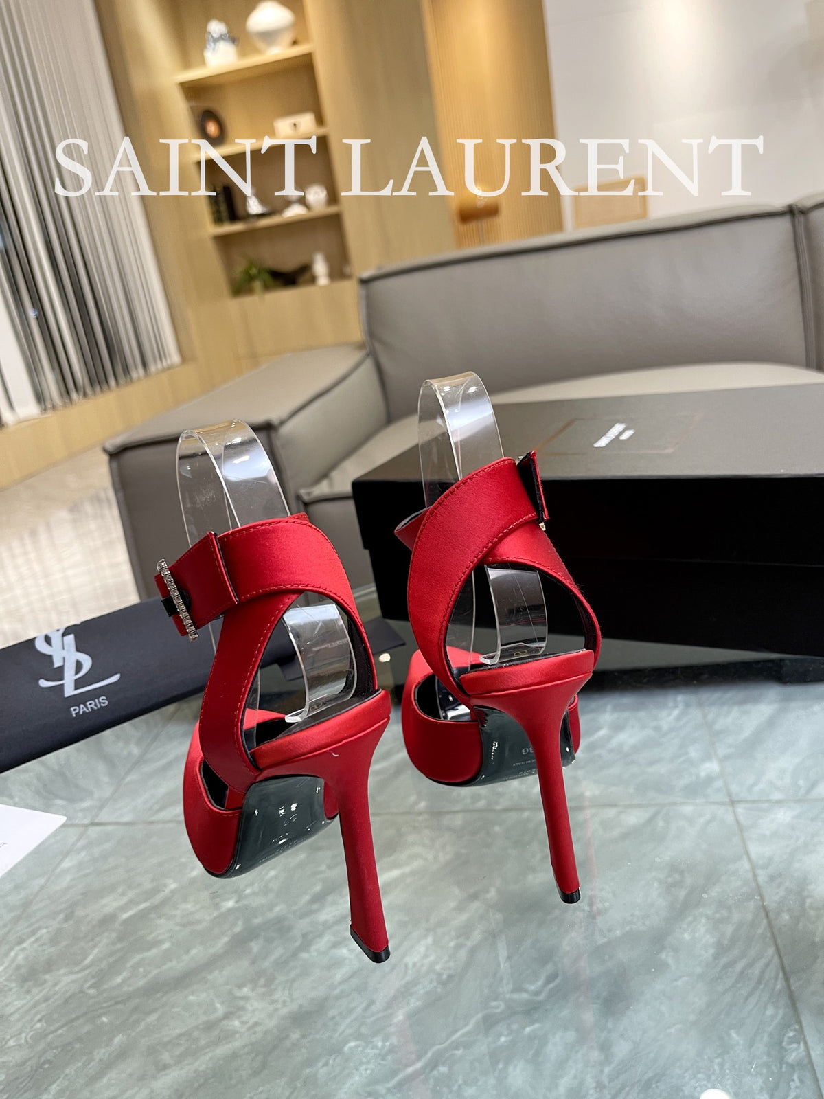 SAINT LAURENT Crystal Buckle Ankle-Strap Pumps