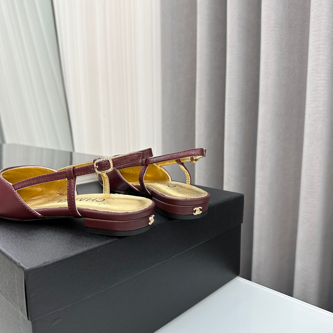 CHANEL Two-Tone Slingback Burgundy & Gold