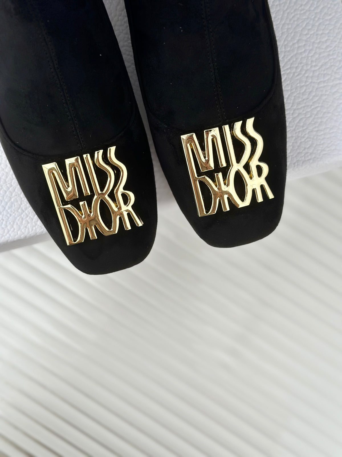 Dior Black Suede Logo Ankle Boot – Gold Heel