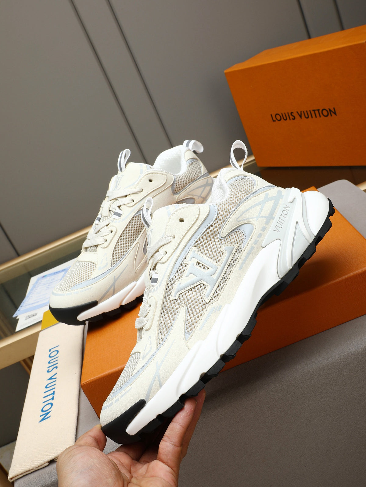 LV Runner Tatic Sneaker (White/Off-white and grey)