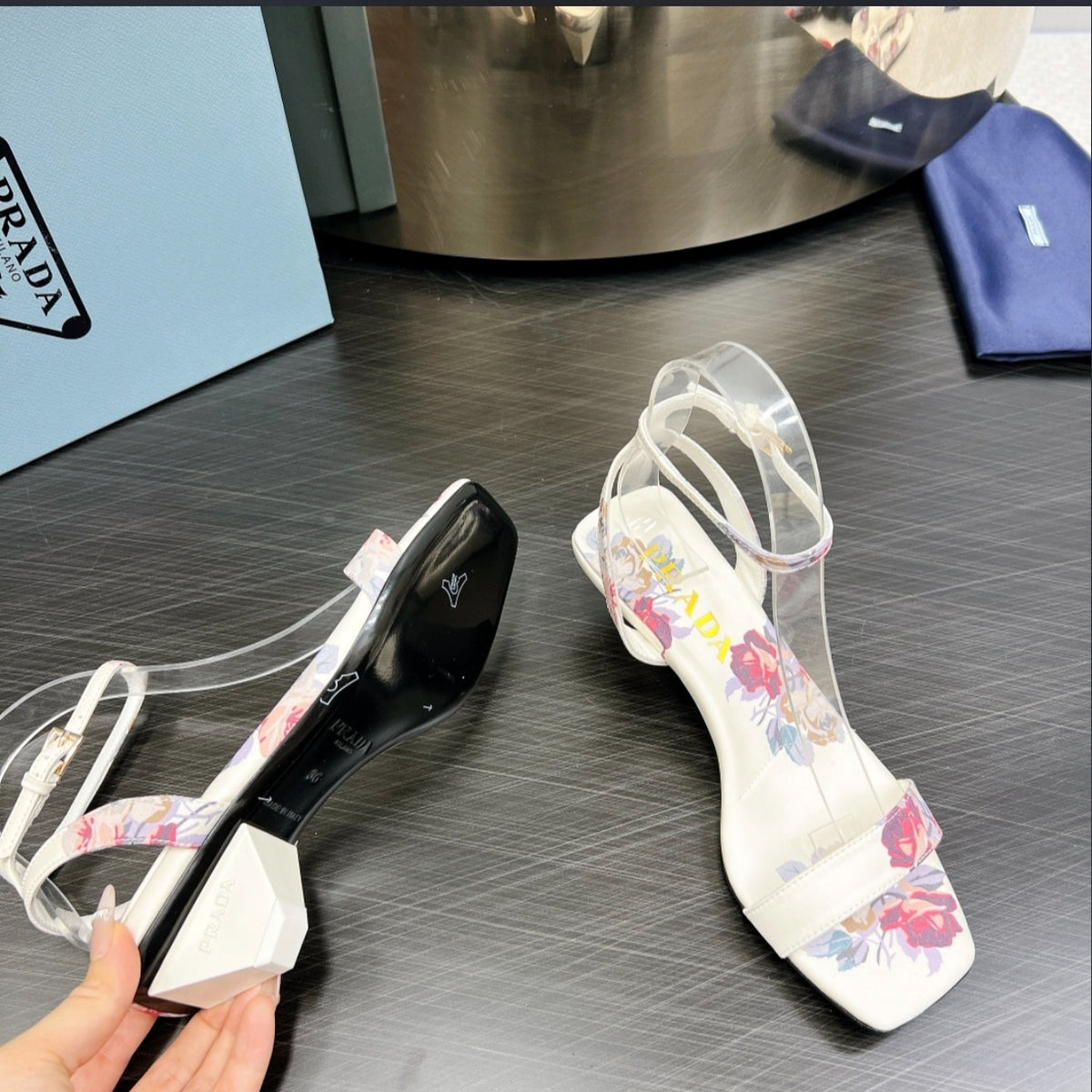 Prada Floral Print Block-Heel Sandal