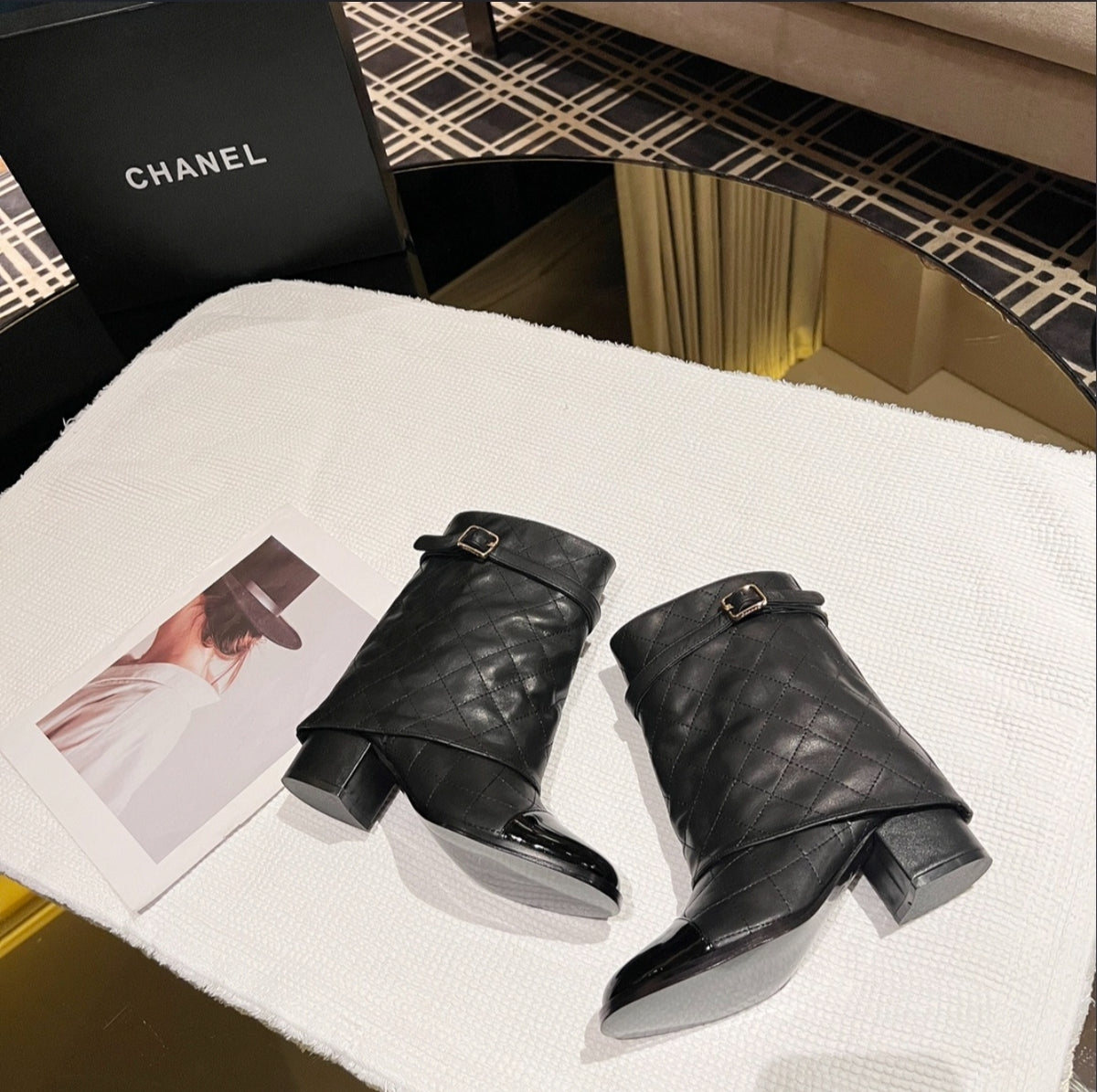 CHANEL QUILTED CAP-TOE ANKLE BOOTS – BLACK