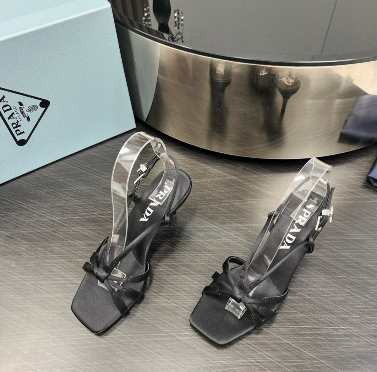 Prada Satin Bow Strappy Sandals