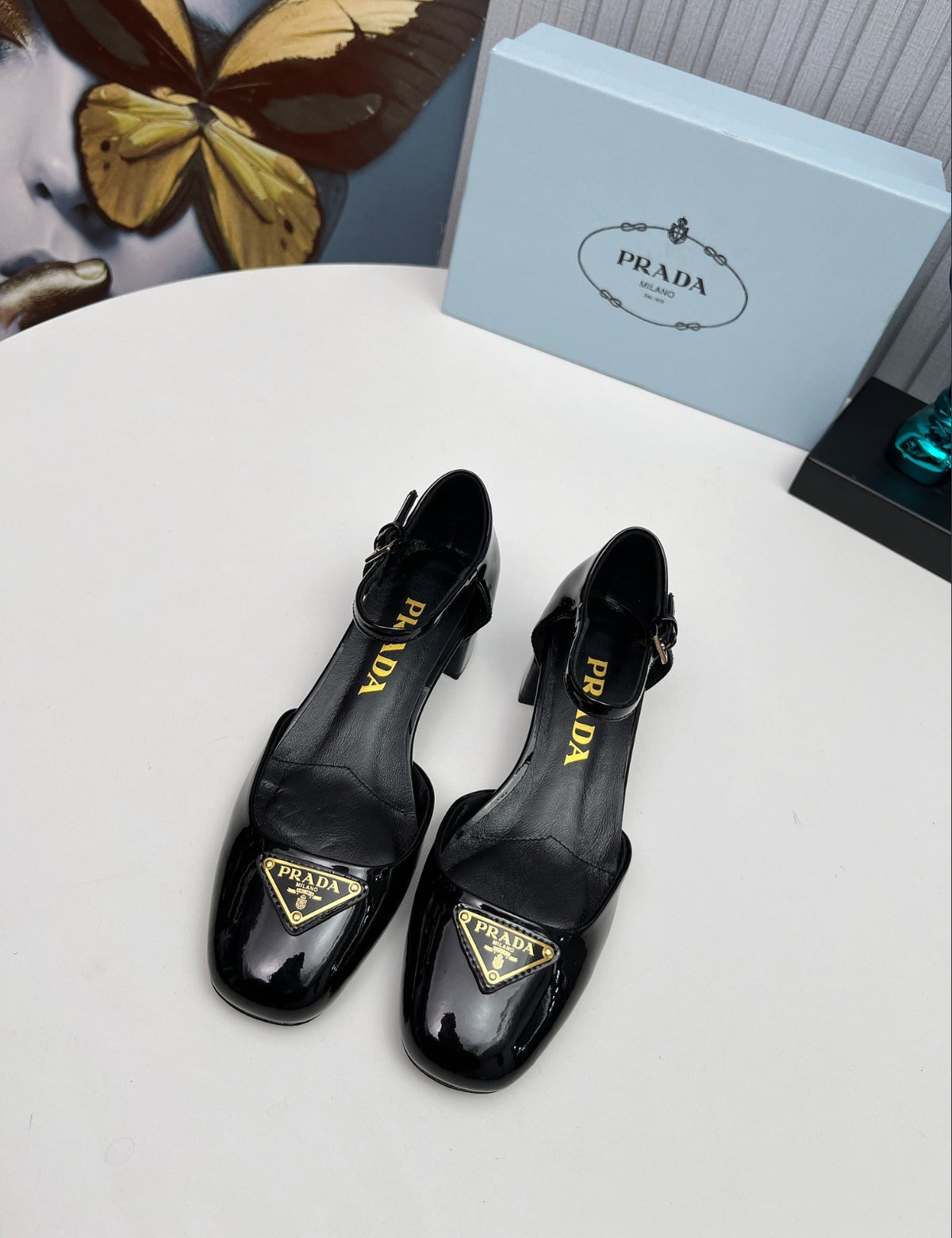 Prada Triangle Logo Patent Leather Mary Jane Pumps