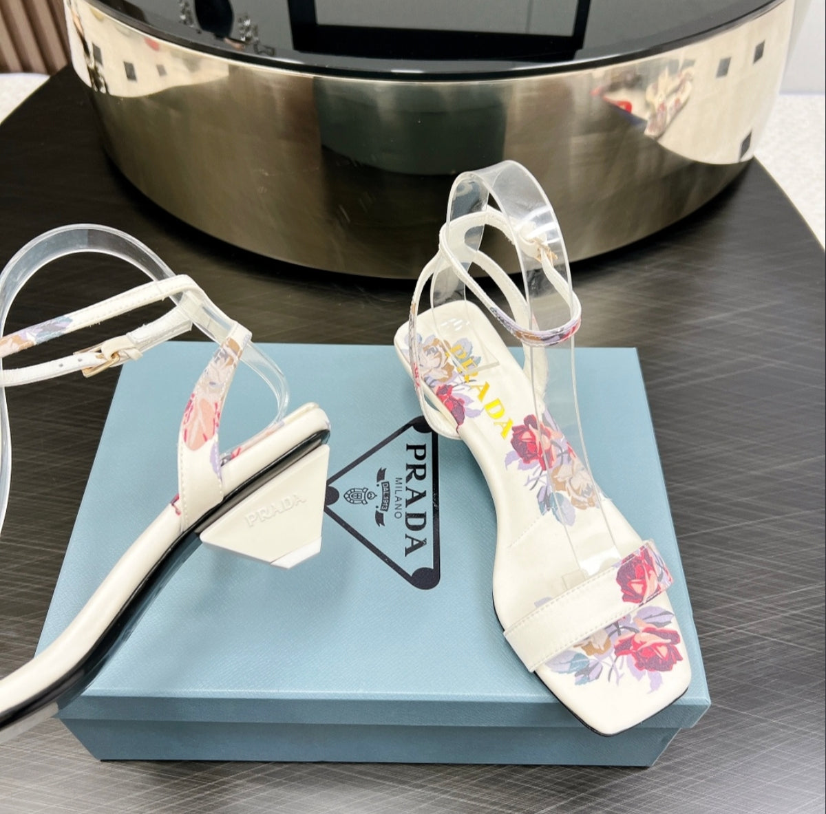 Prada Floral Print Block-Heel Sandal