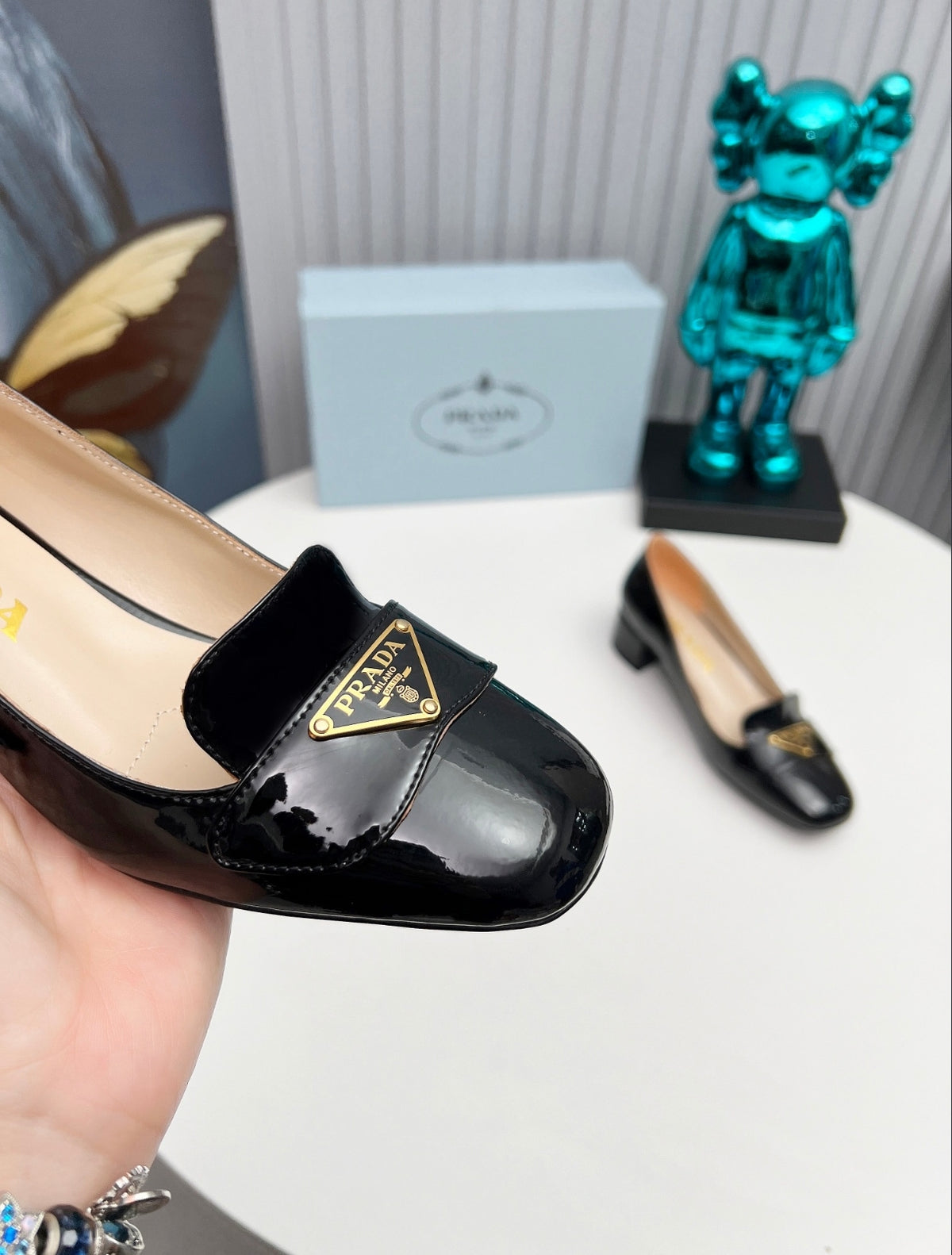 Prada Patent Leather Heeled Loafer Pumps