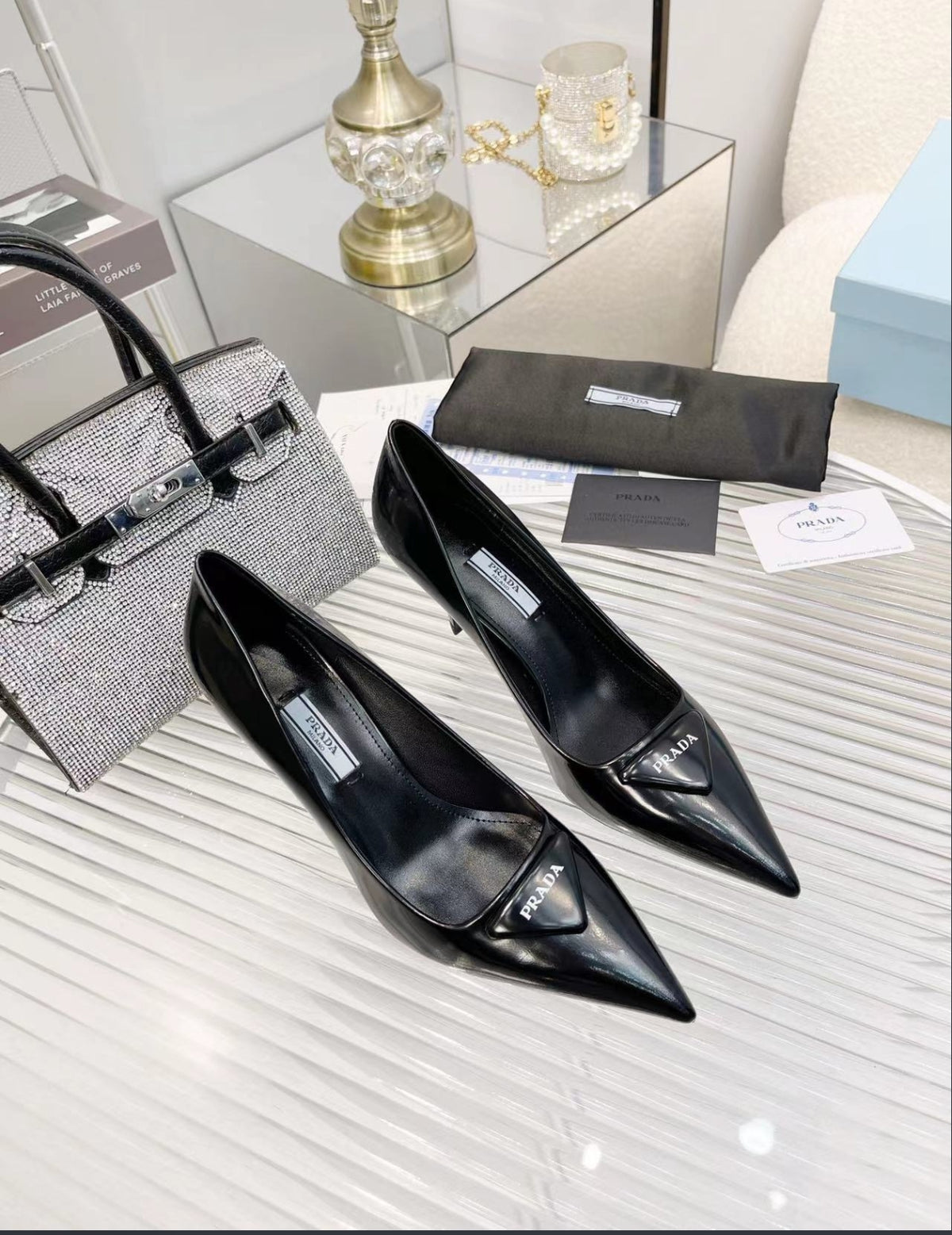 Prada Triangle Logo Pointed-Toe Pumps