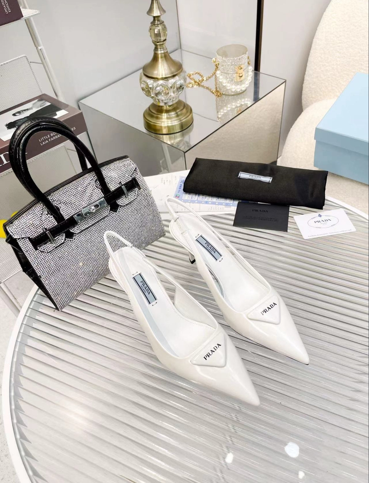 Prada Triangle Logo Slingback Pumps
