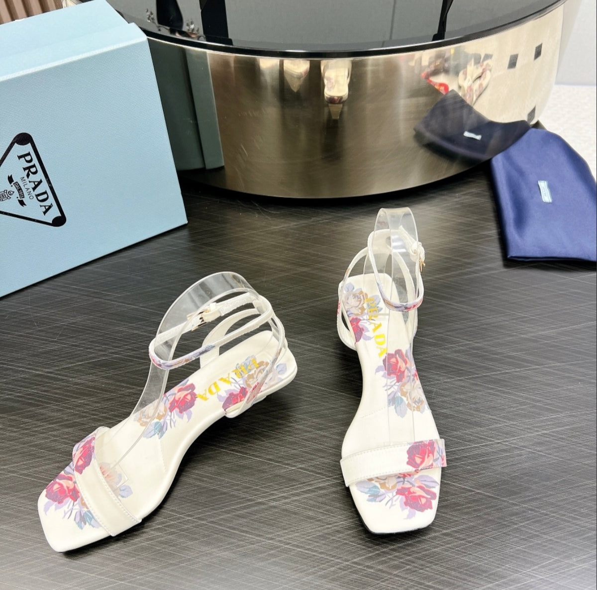 Prada Floral Print Block-Heel Sandal