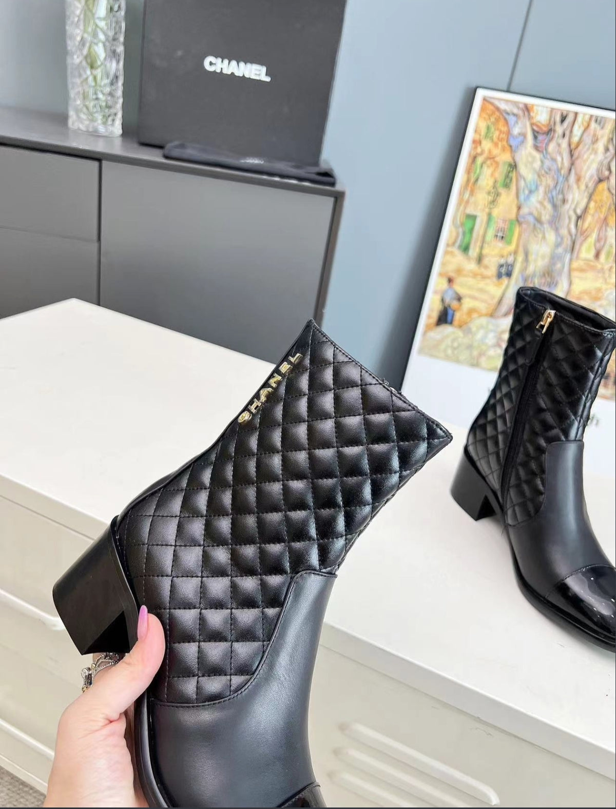 CHANEL QUILTED CAP-TOE MID-CALF BOOTS – BLACK