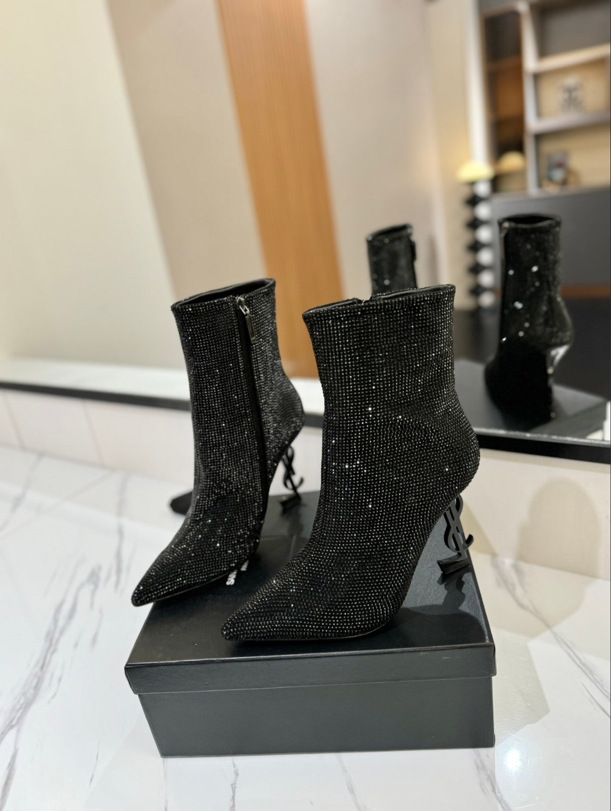Saint Laurent Kiki Crystal-Embellished Ankle Boots