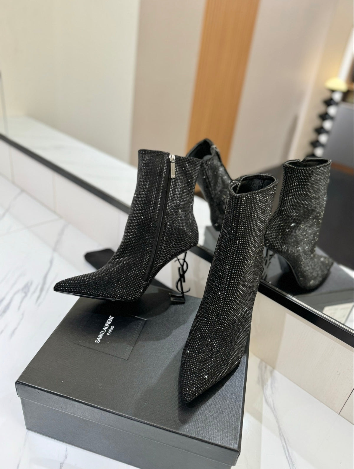 Saint Laurent Kiki Crystal-Embellished Ankle Boots