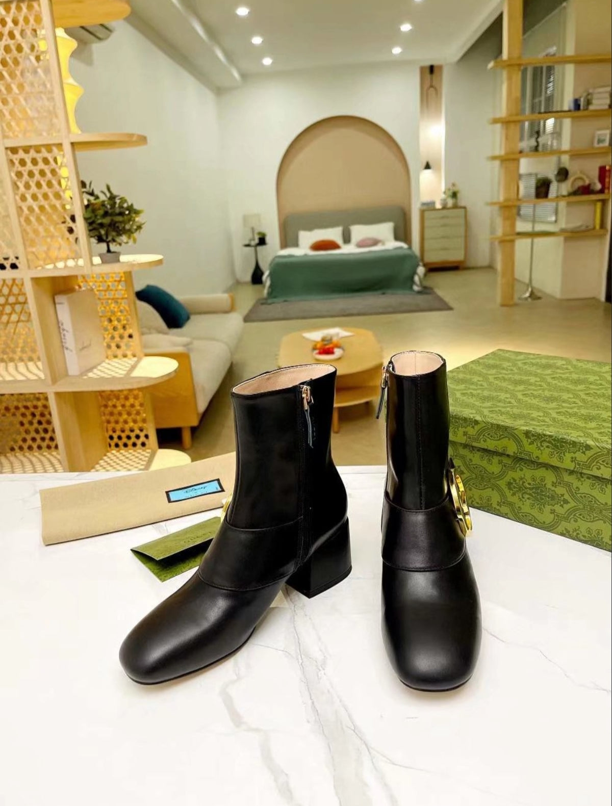 Gucci Double G Leather Ankle Boot