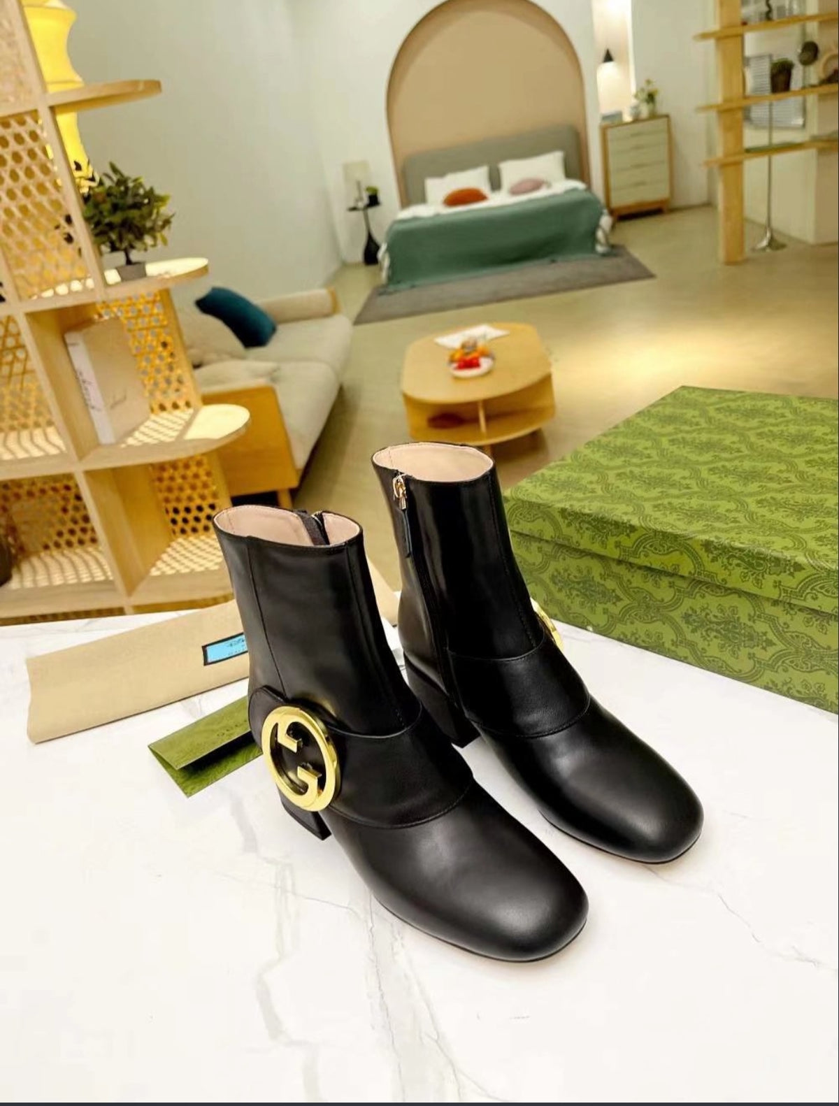 Gucci Double G Leather Ankle Boot
