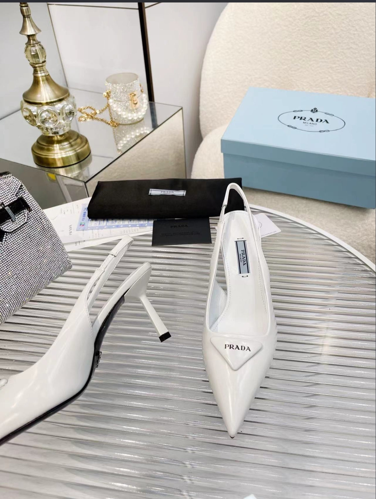 Prada Triangle Logo Slingback Pumps