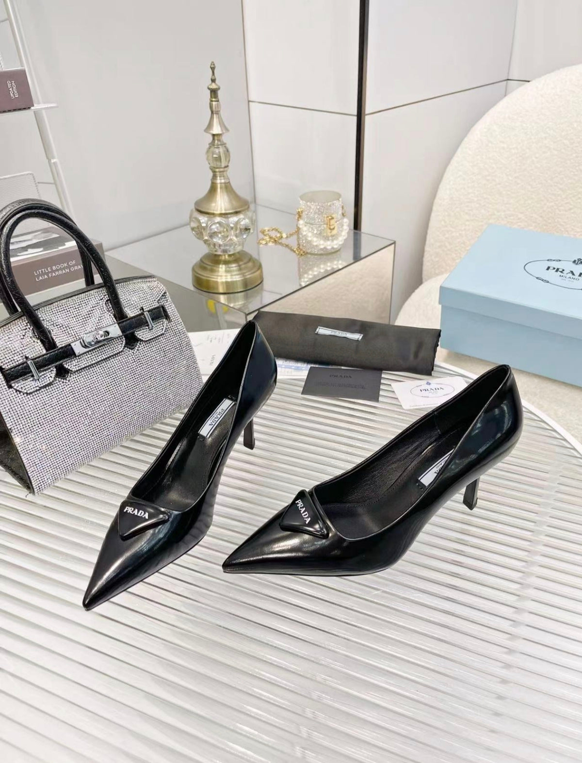 Prada Triangle Logo Pointed-Toe Pumps