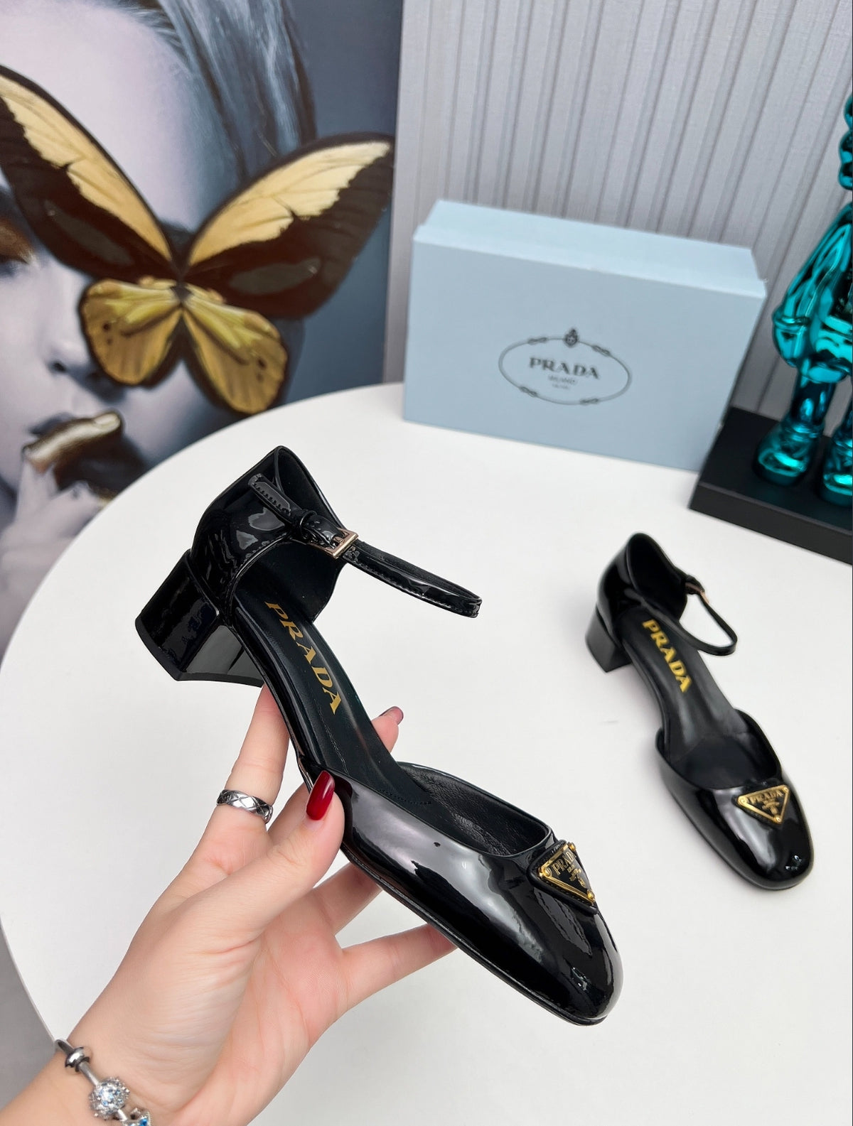 Prada Triangle Logo Patent Leather Mary Jane Pumps