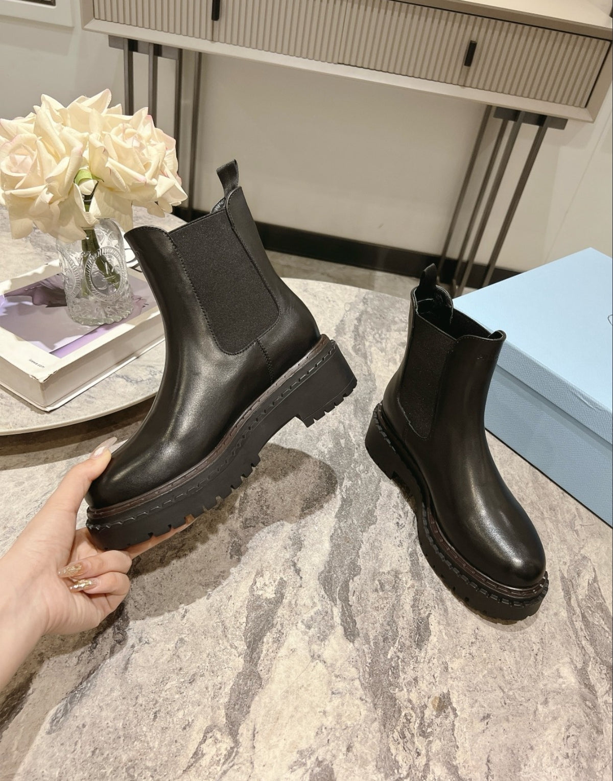 PRADA MONOLITH CHELSEA BOOTS – BLACK