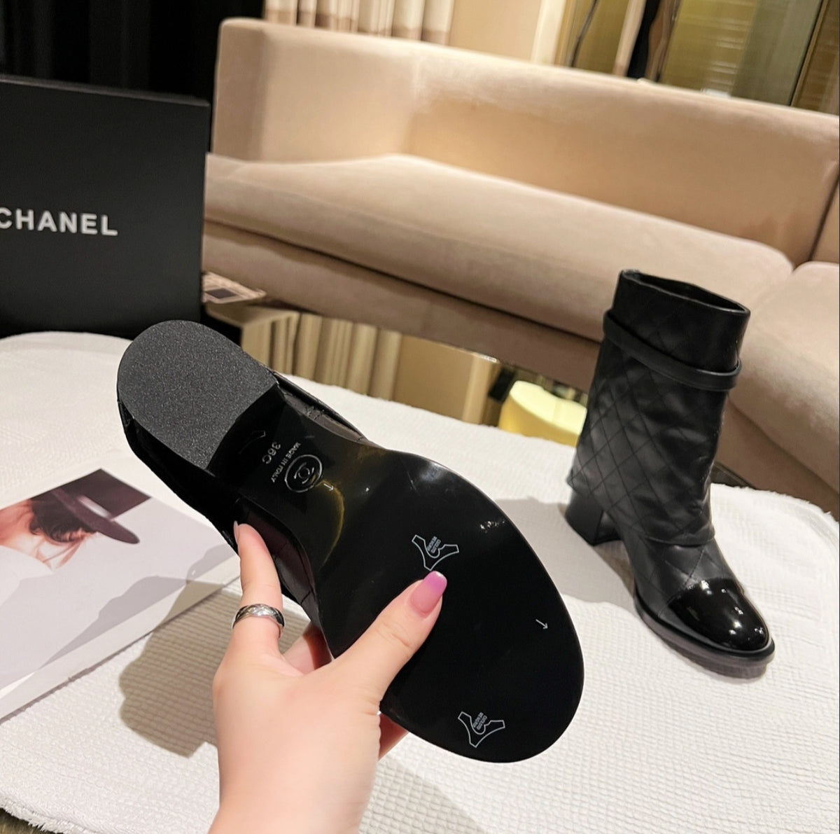 CHANEL QUILTED CAP-TOE ANKLE BOOTS – BLACK