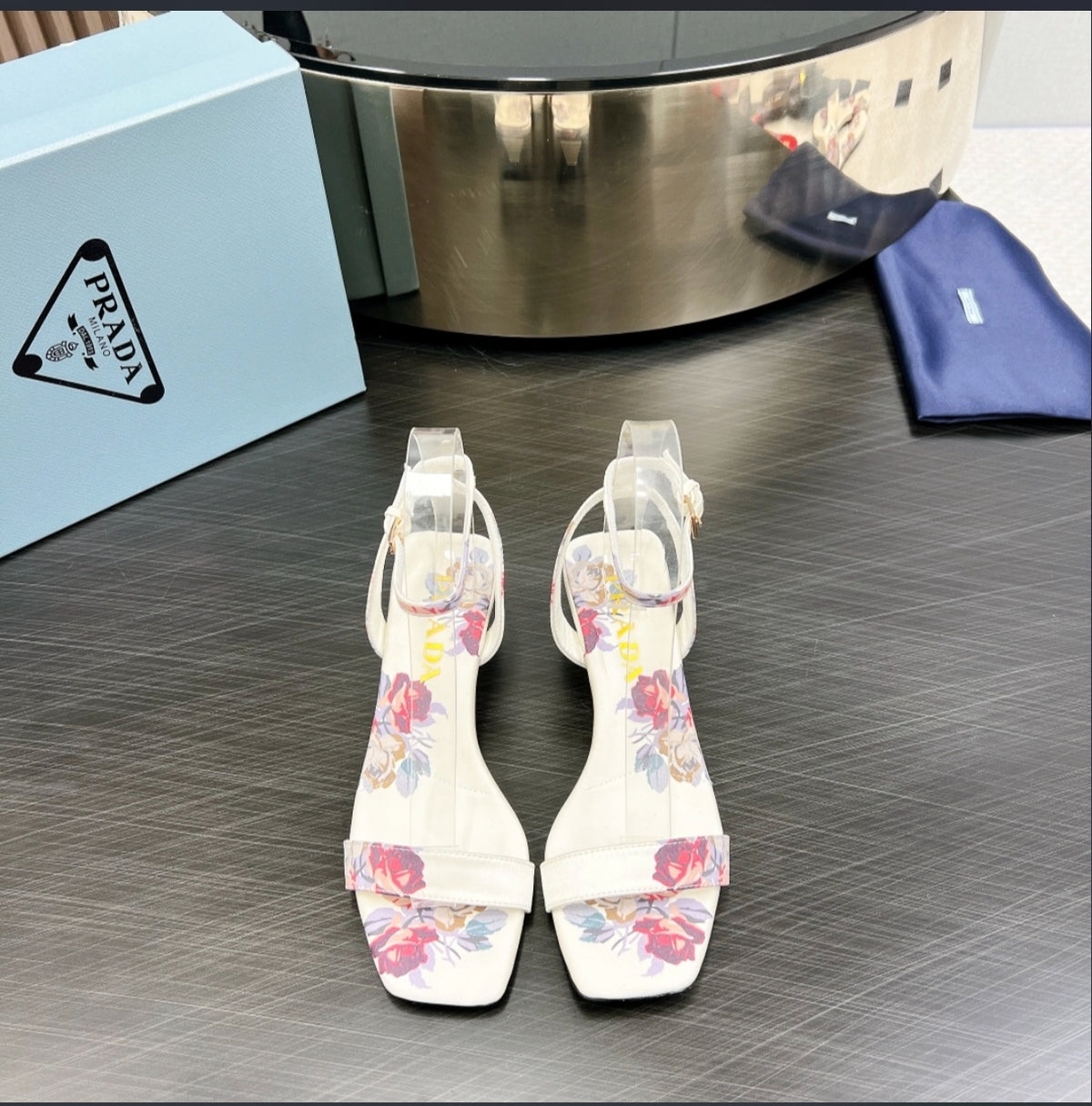 Prada Floral Print Block-Heel Sandal
