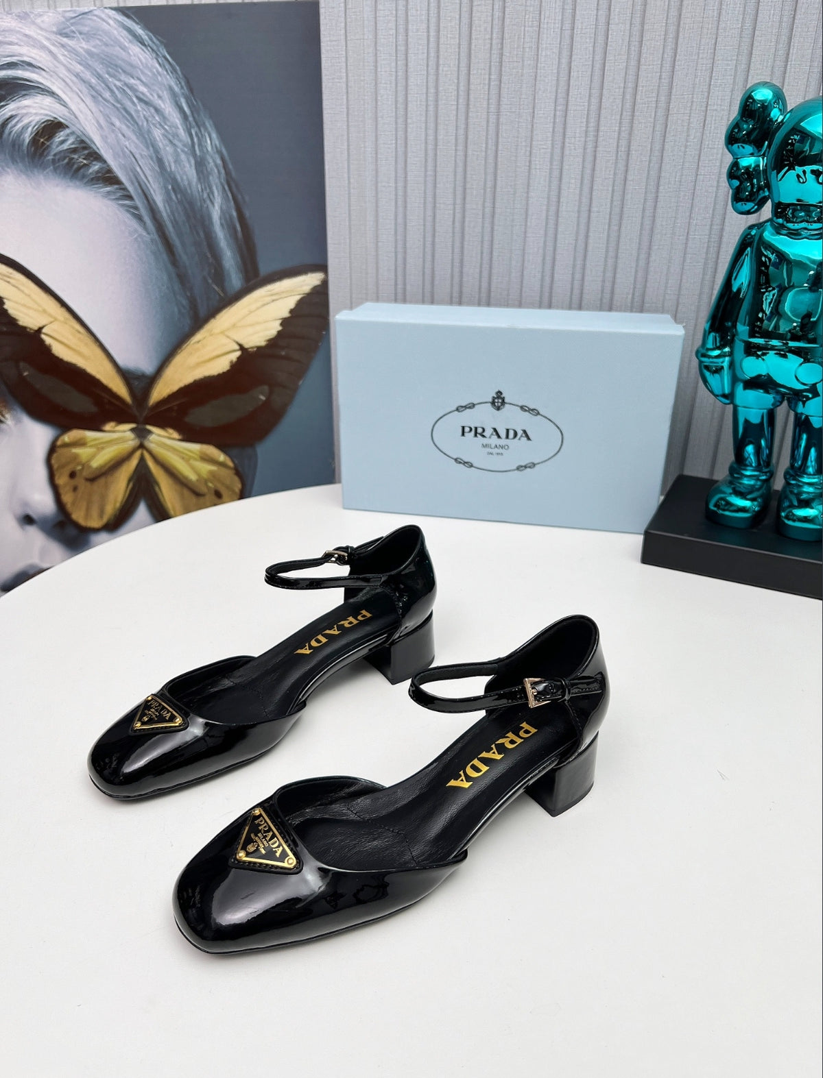 Prada Triangle Logo Patent Leather Mary Jane Pumps
