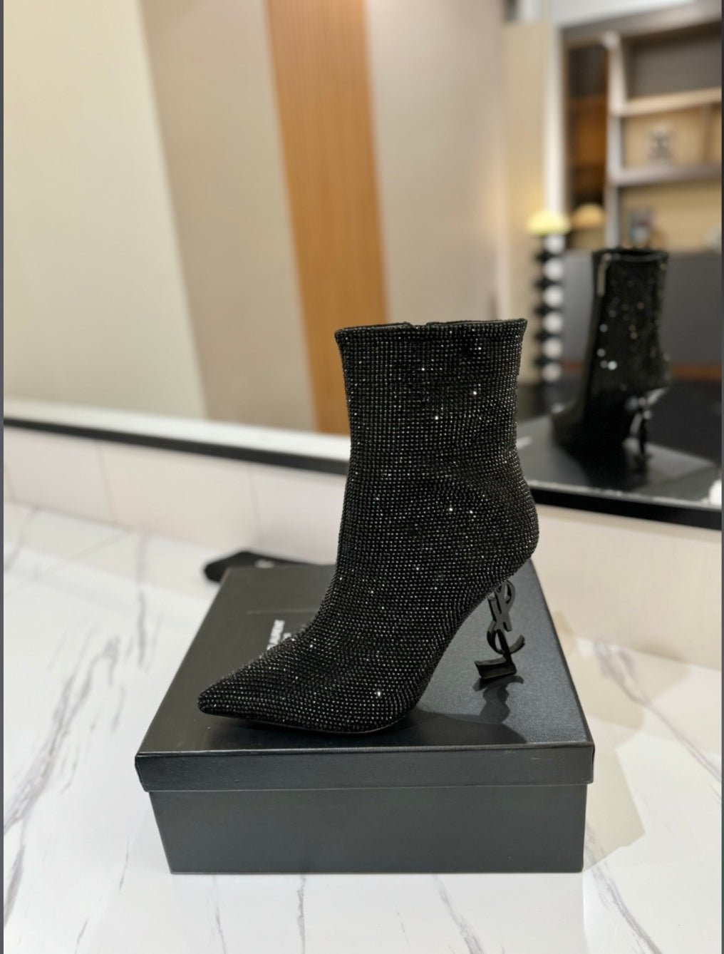 Saint Laurent Kiki Crystal-Embellished Ankle Boots