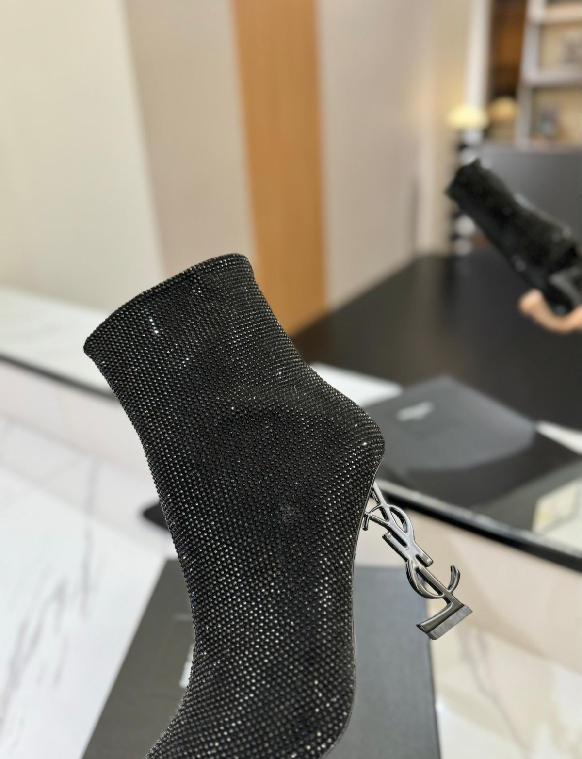 Saint Laurent Kiki Crystal-Embellished Ankle Boots