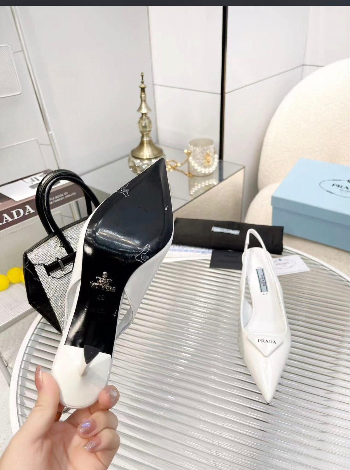 Prada Triangle Logo Slingback Pumps