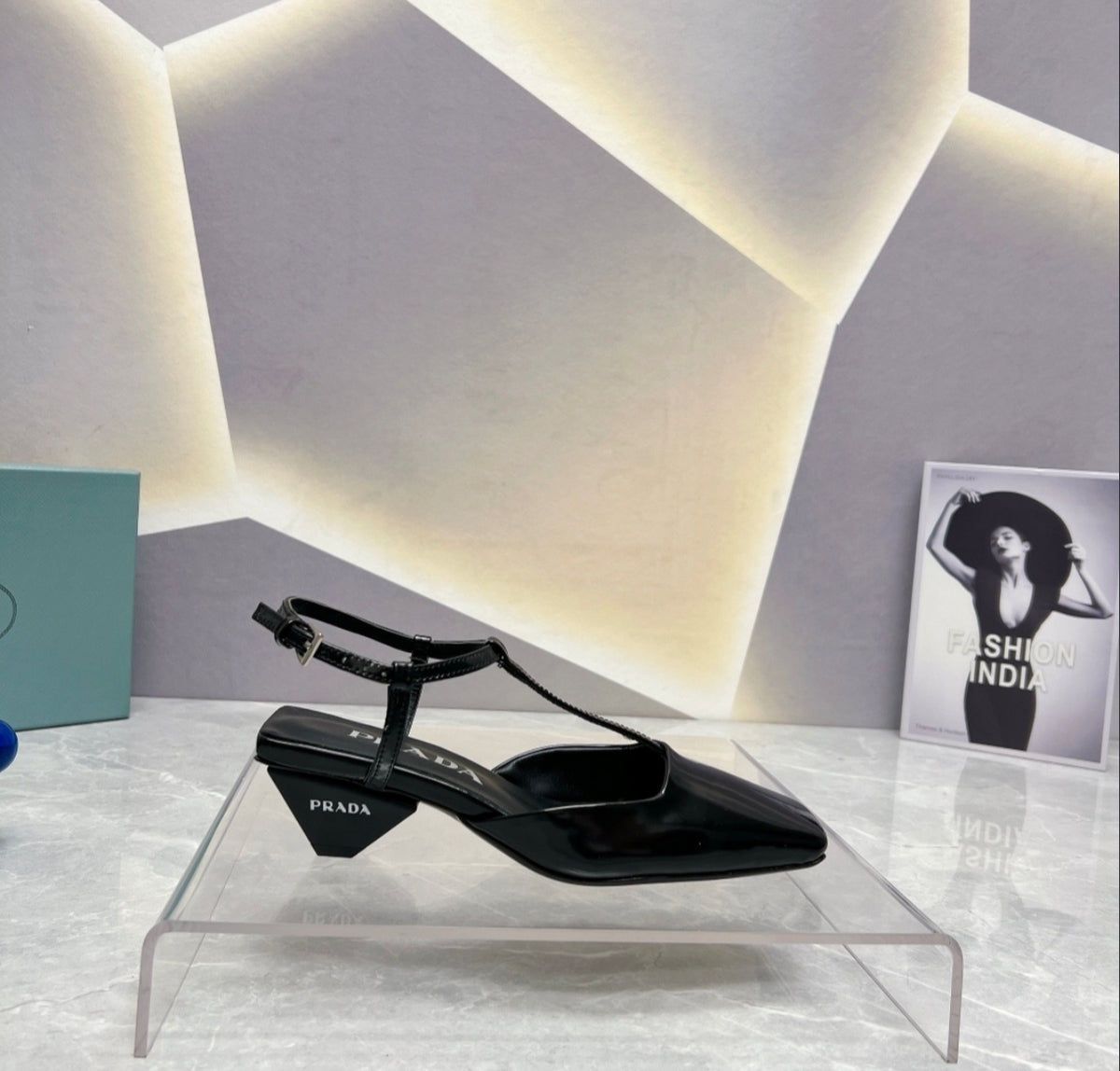 Prada Patent Square-Toe T-Strap Pumps