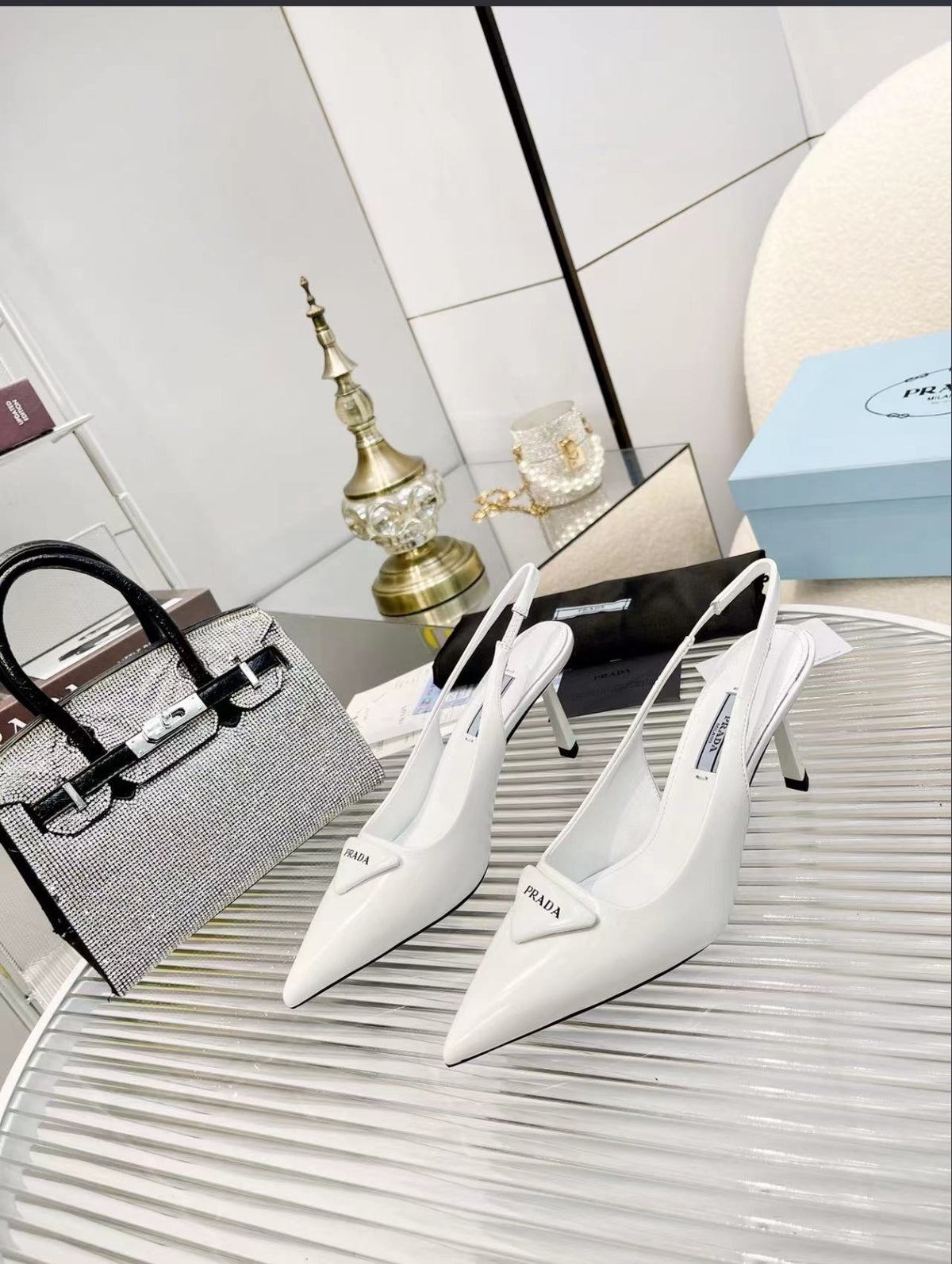 Prada Triangle Logo Slingback Pumps