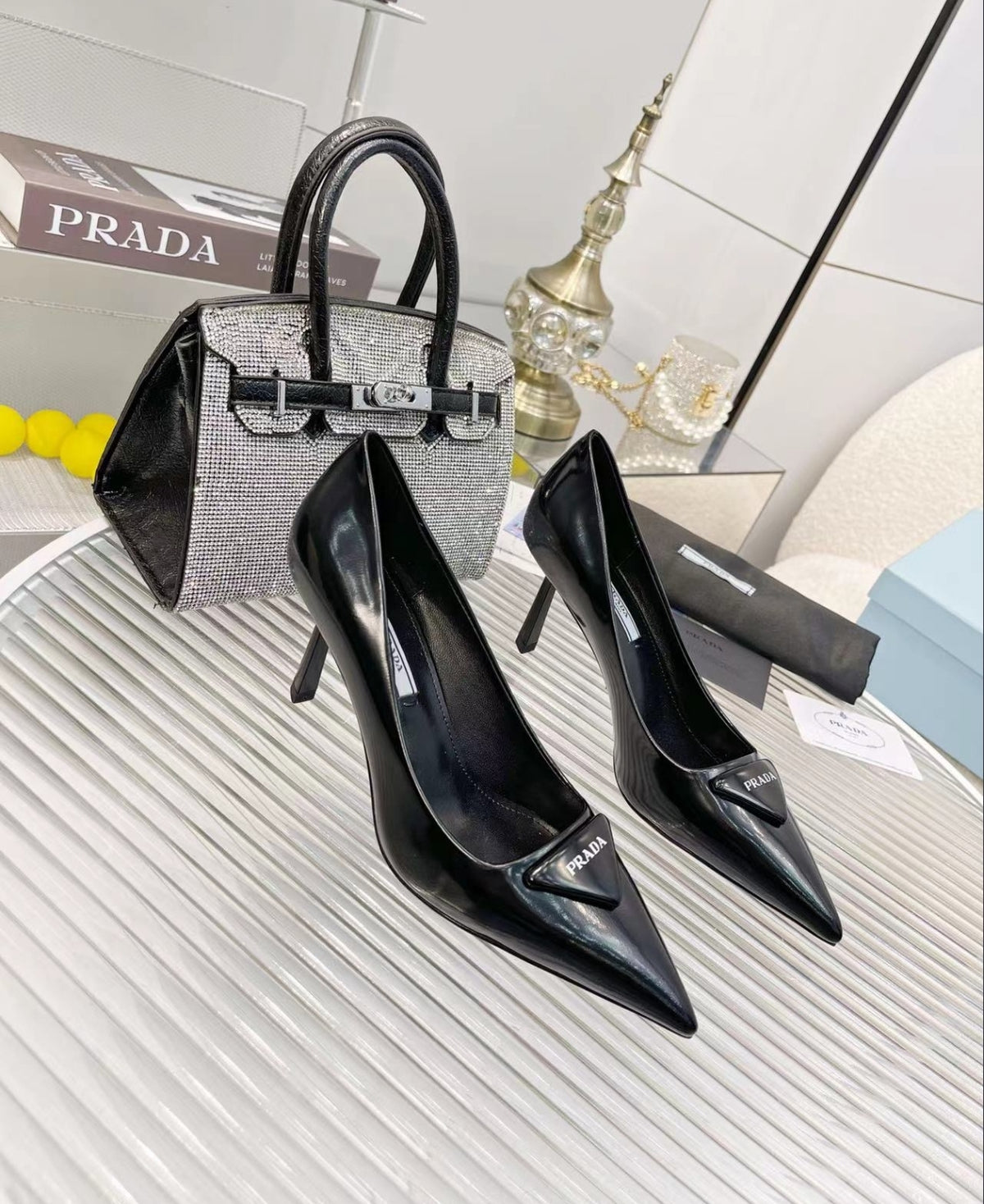 Prada Triangle Logo Pointed-Toe Pumps