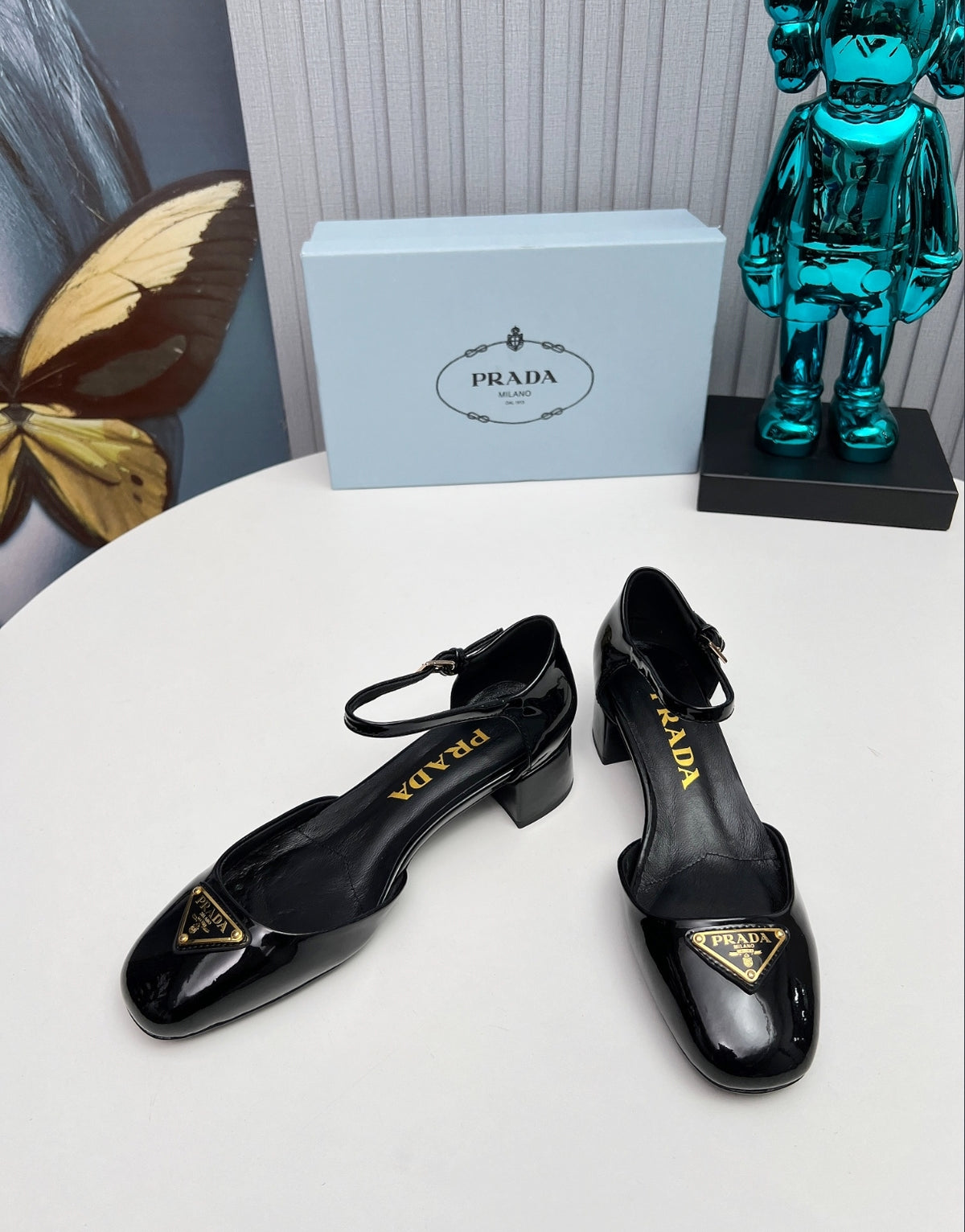 Prada Triangle Logo Patent Leather Mary Jane Pumps