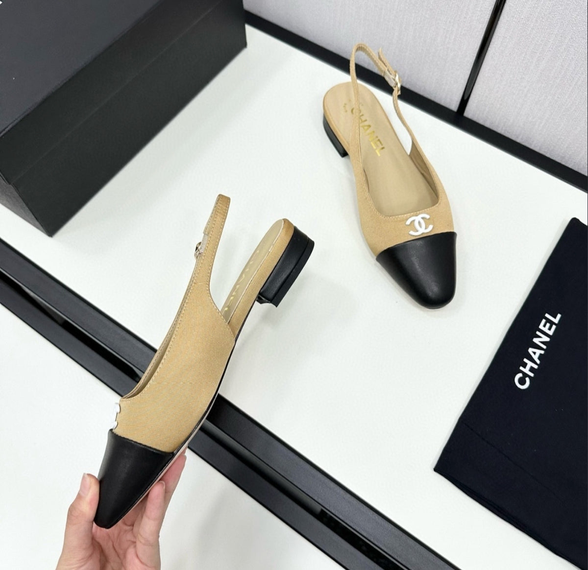 CHANEL CC Cap-Toe Slingback