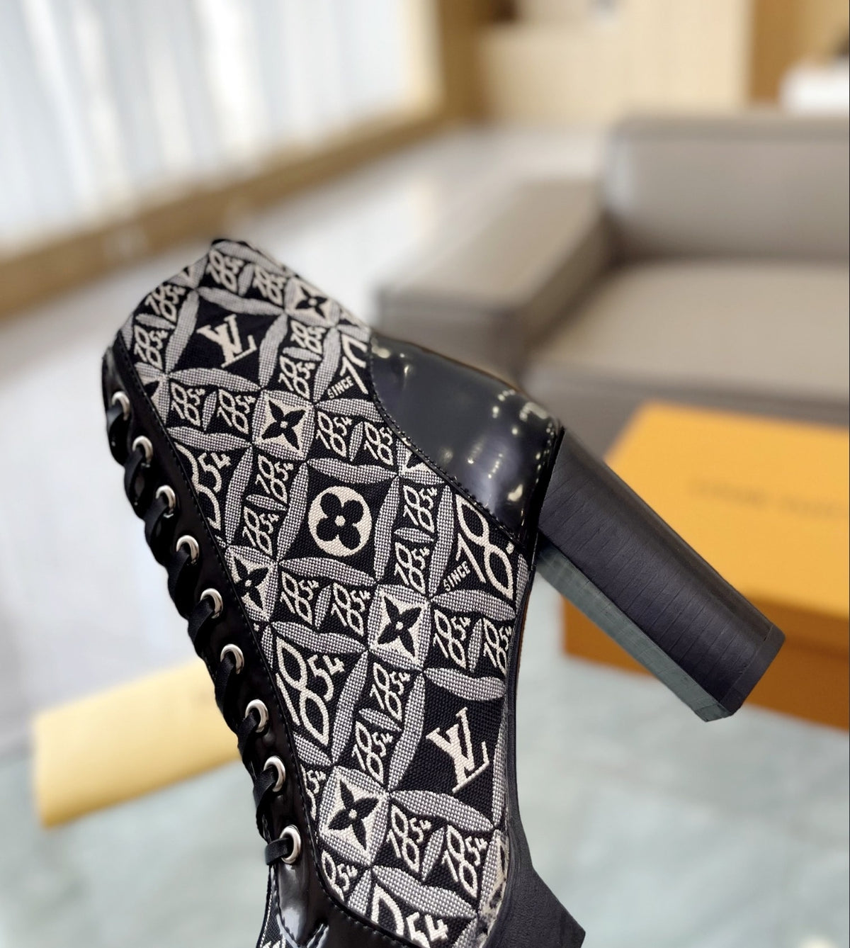 LOUIS VUITTON SINCE 1854 LACE-UP HEELED BOOTS – BLACK / GREY