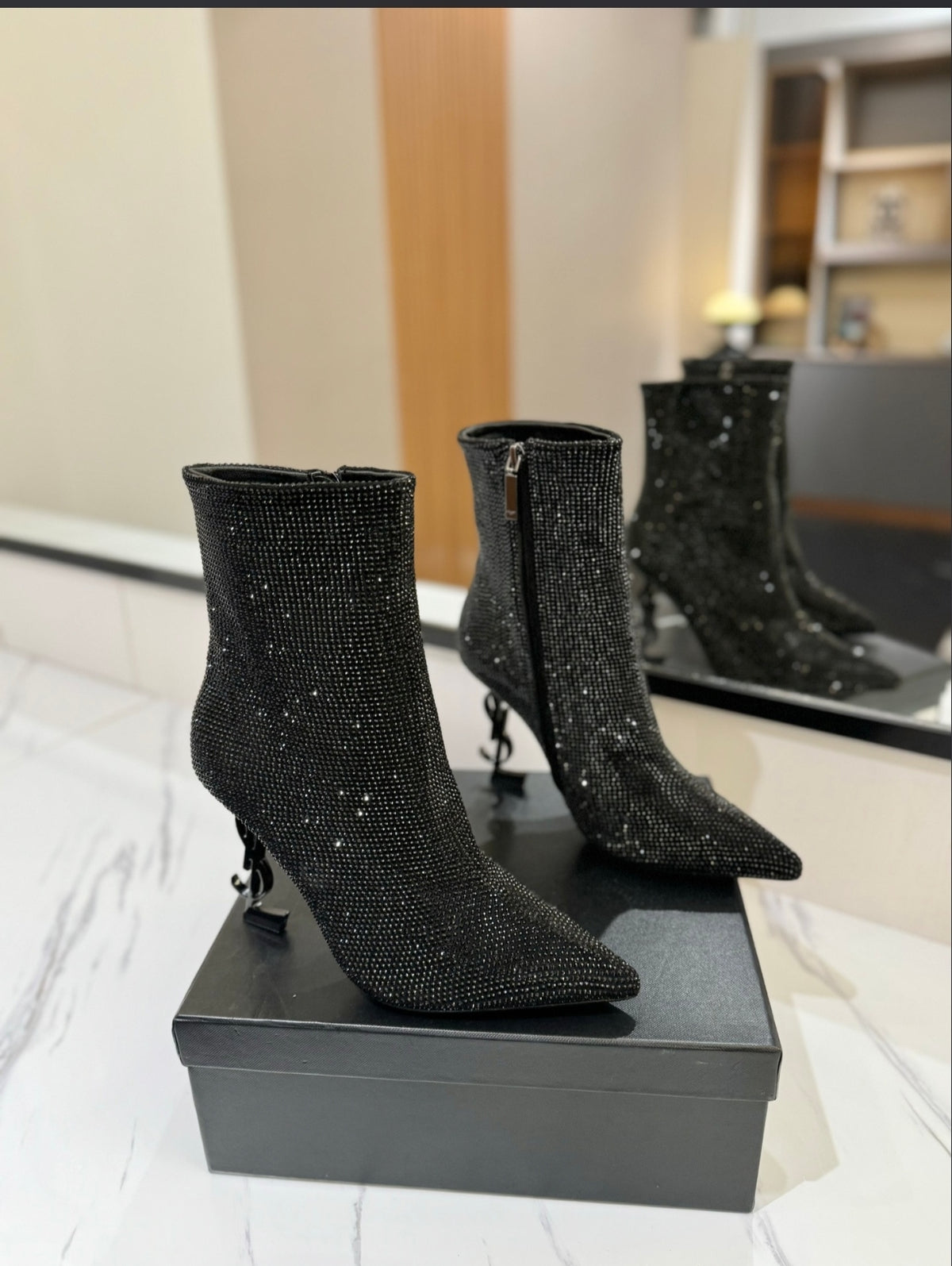 Saint Laurent Kiki Crystal-Embellished Ankle Boots