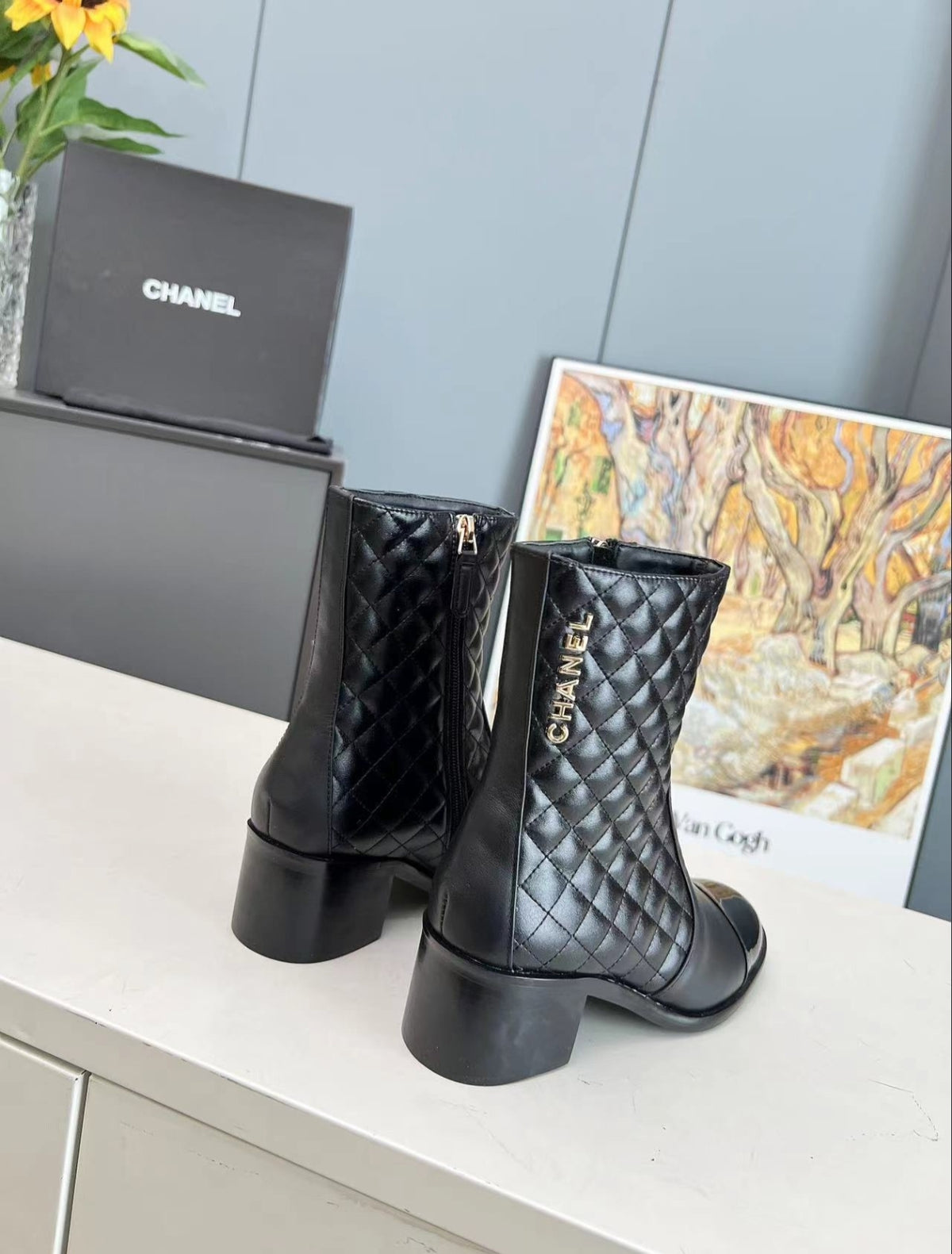 CHANEL QUILTED CAP-TOE MID-CALF BOOTS – BLACK