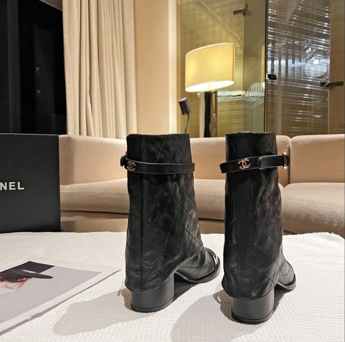 CHANEL QUILTED CAP-TOE ANKLE BOOTS – BLACK