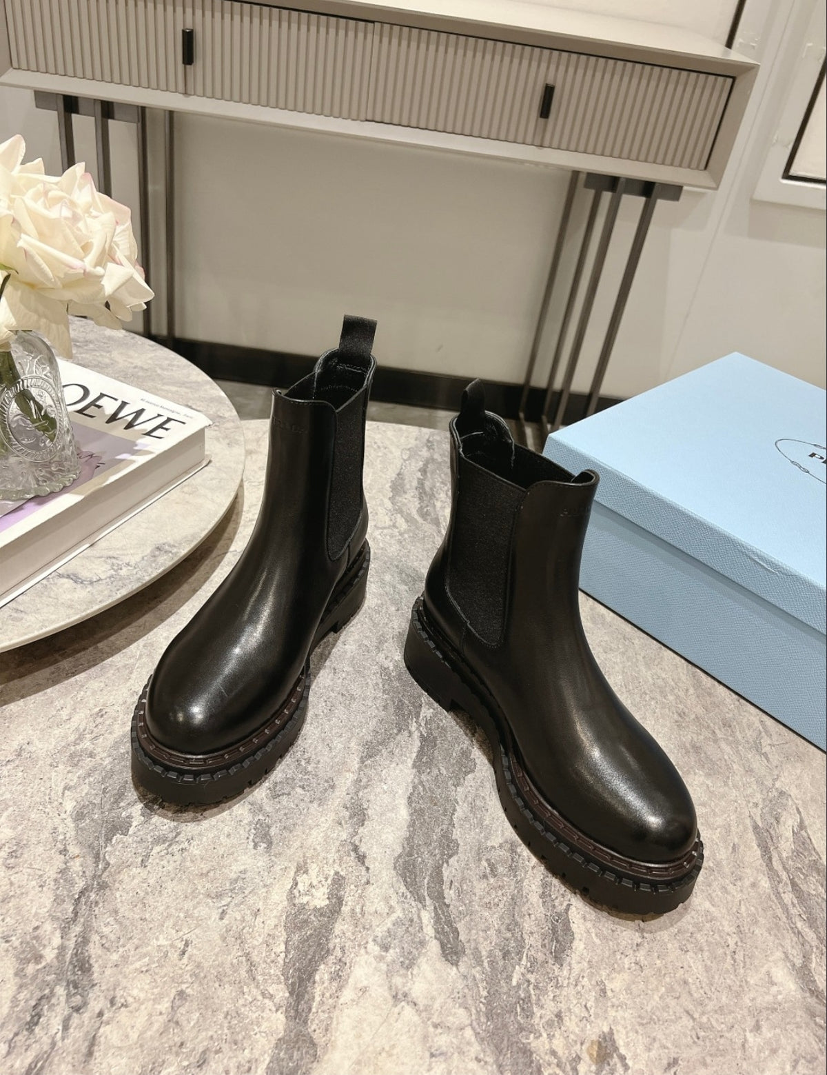PRADA MONOLITH CHELSEA BOOTS – BLACK